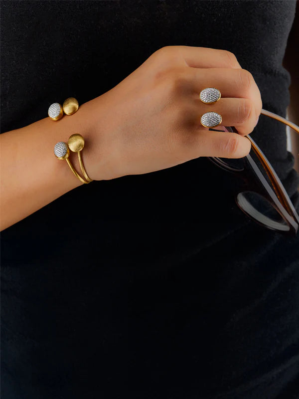 Anello Nanis "BUBBLE" con due boules in oro e diamanti (piccolo)