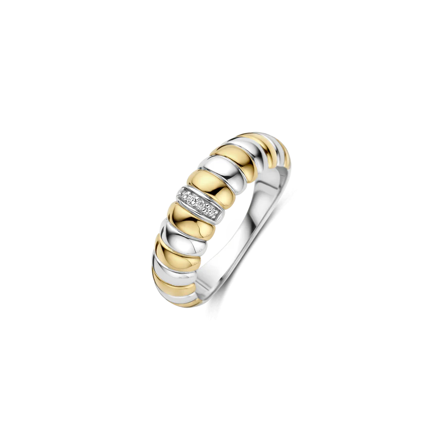 Anello a Fascia Bombato in Argento e Zirconi