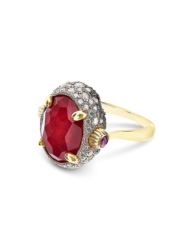 Anello Nanis "DANCING REVERSE" (Grande) - Rubini, Diamanti e Cristallo di rocca