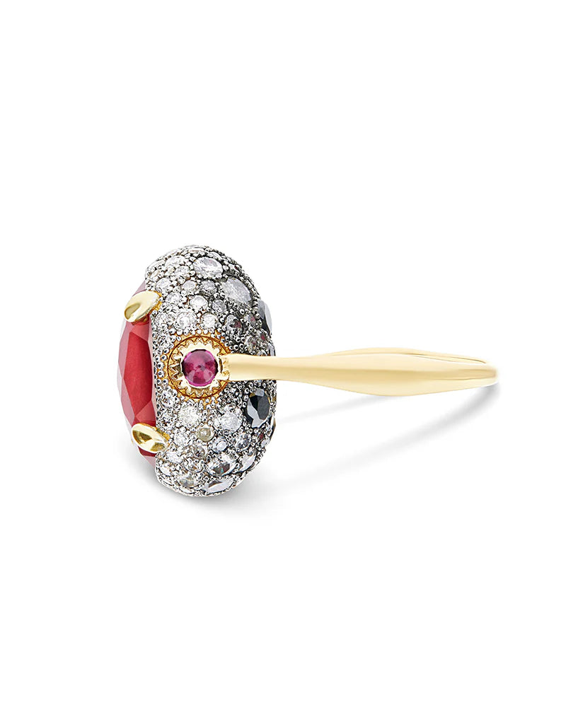 Anello Nanis "DANCING REVERSE" (Grande) - Rubini, Diamanti e Cristallo di rocca