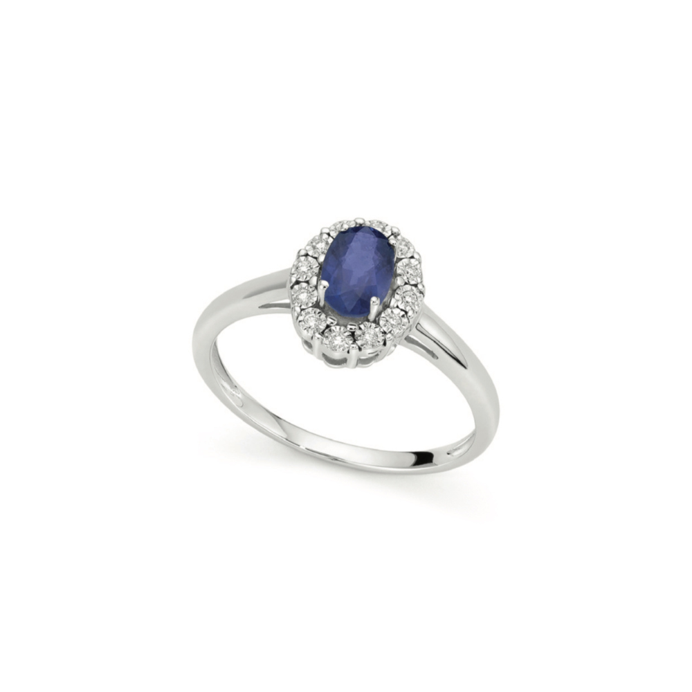 Anello Zaffiro e Diamanti in Oro Bianco