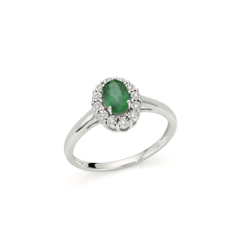 Anello Smeraldo e Diamanti in Oro Bianco