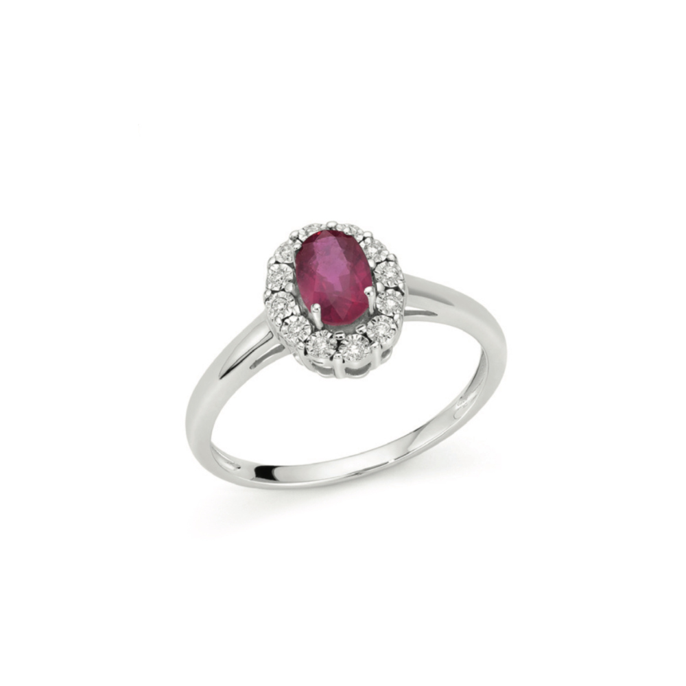 Anello Rubino e Diamanti in Oro Bianco