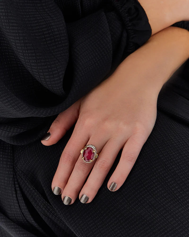 Anello Nanis "DANCING REVERSE" (Grande) - Rubini, Diamanti e Cristallo di rocca