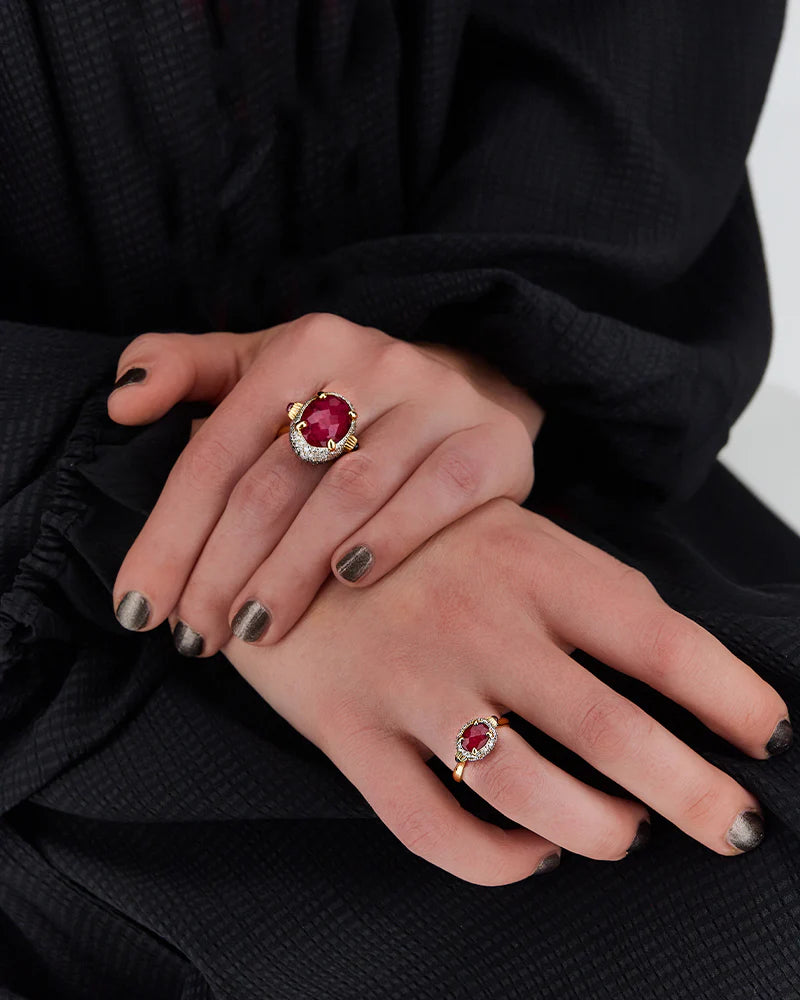 Anello Nanis "DANCING REVERSE" (Grande) - Rubini, Diamanti e Cristallo di rocca