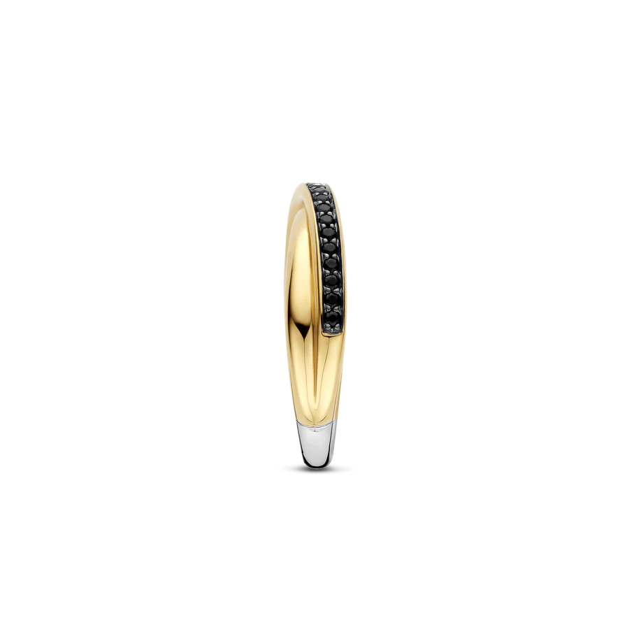 Anello Intrecciato in Argento e Zirconi Neri