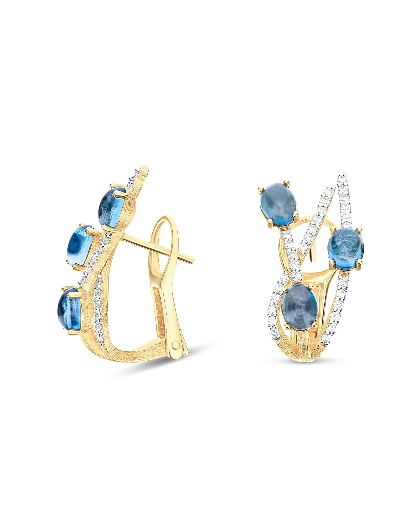 Orecchini a lobo Nanis "DANCING AZURE" in Oro, Diamanti e Topazio London Blu