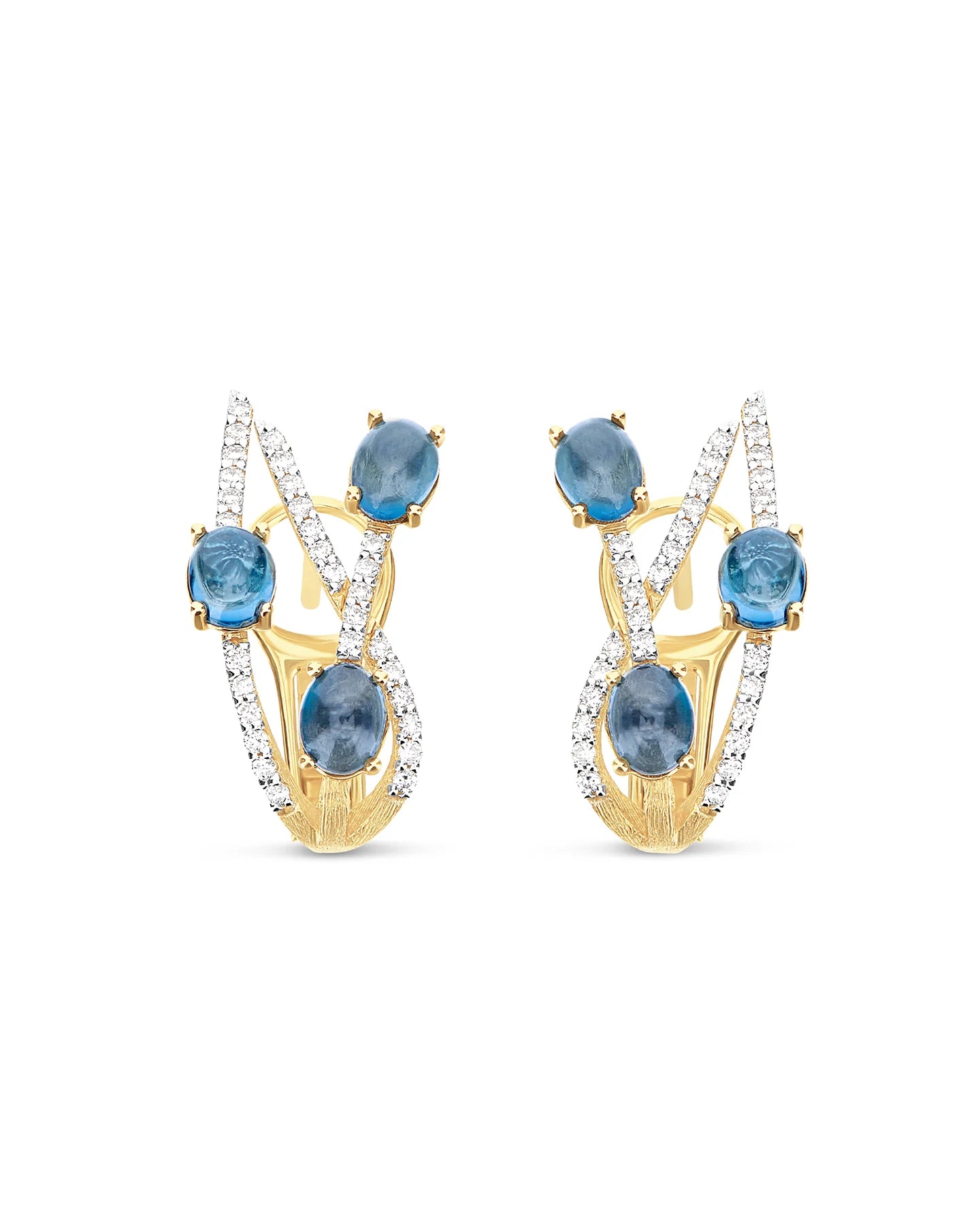 Orecchini a lobo Nanis "DANCING AZURE" in Oro, Diamanti e Topazio London Blu