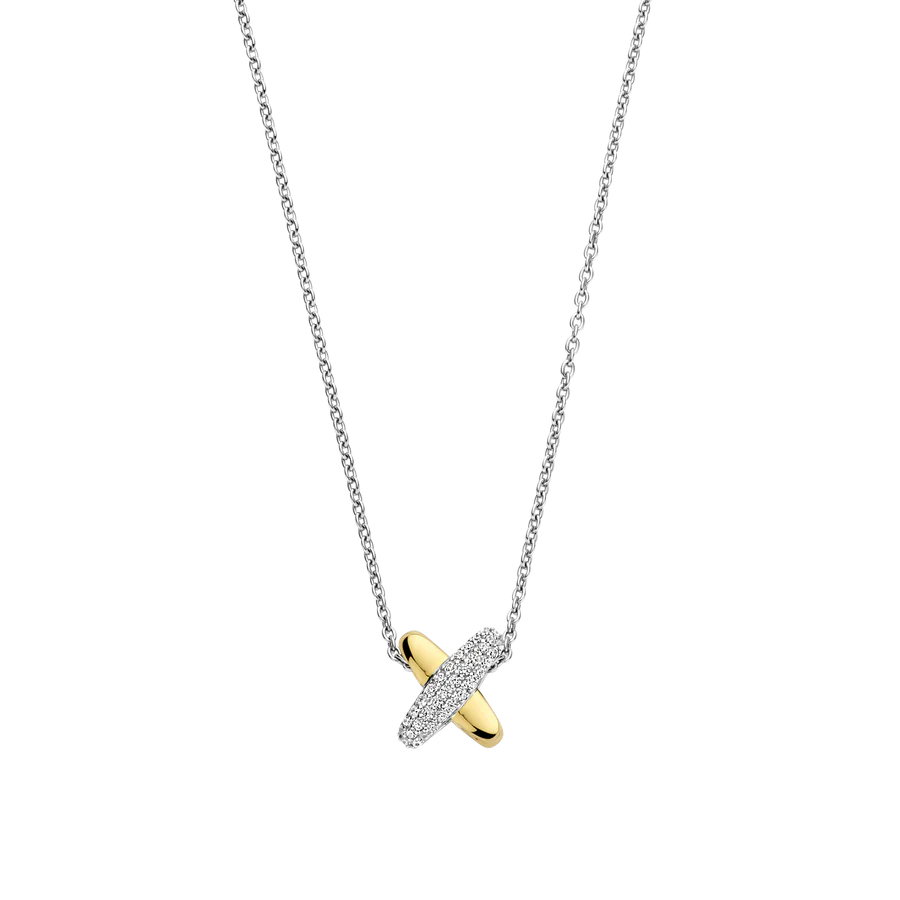 Collana con Pendente ad incrocio in Argento Dorato e Zirconi