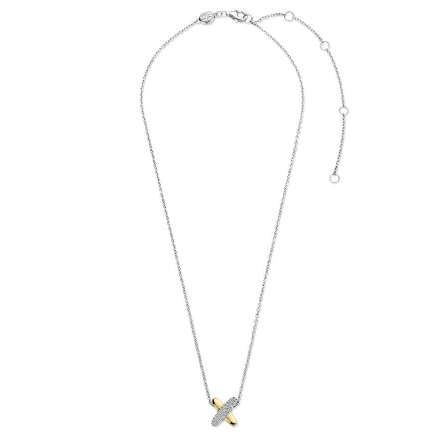 Collana con Pendente ad incrocio in Argento Dorato e Zirconi