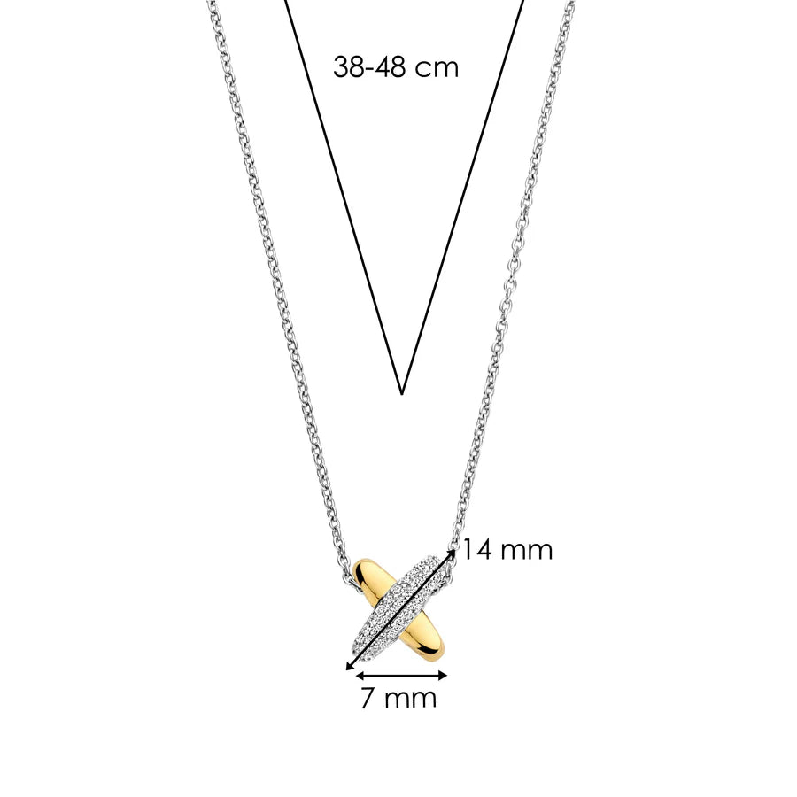 Collana con Pendente ad incrocio in Argento Dorato e Zirconi