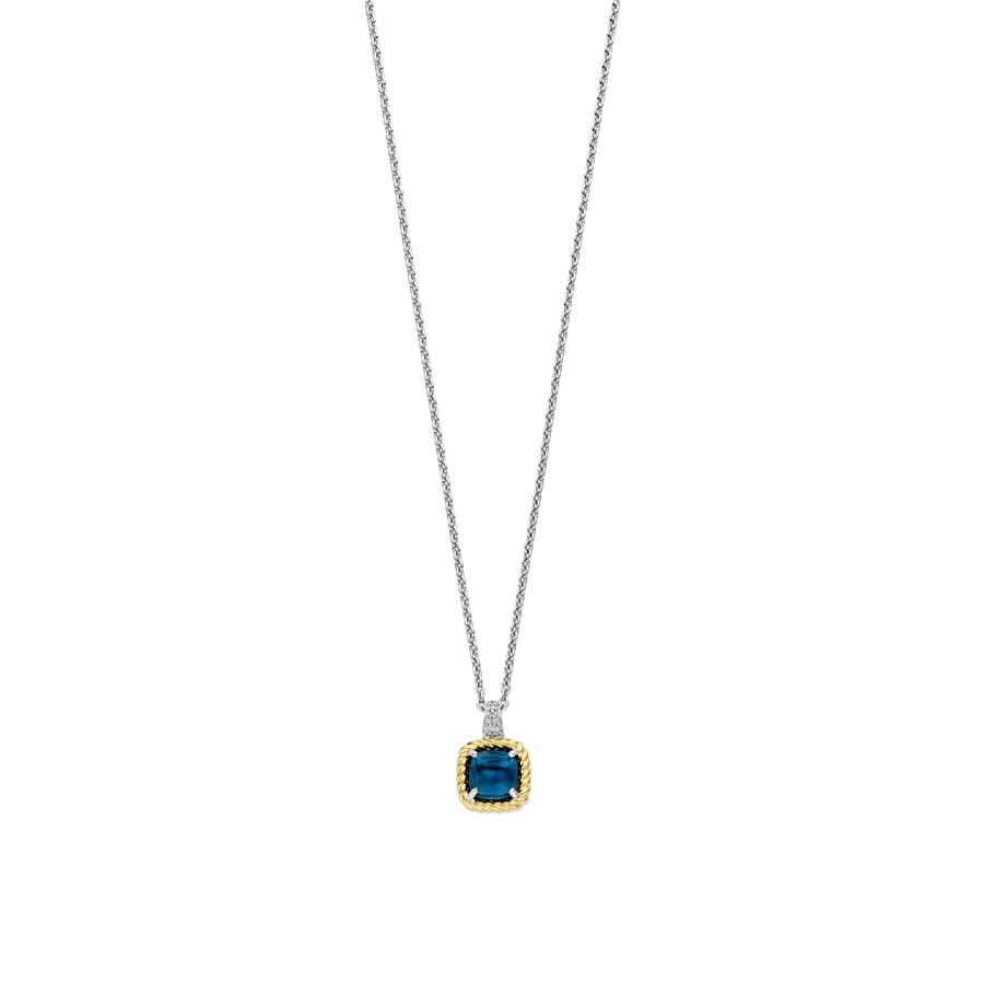 Collana con Pendente Blu (Cushion) in Argento Dorato e Zirconi