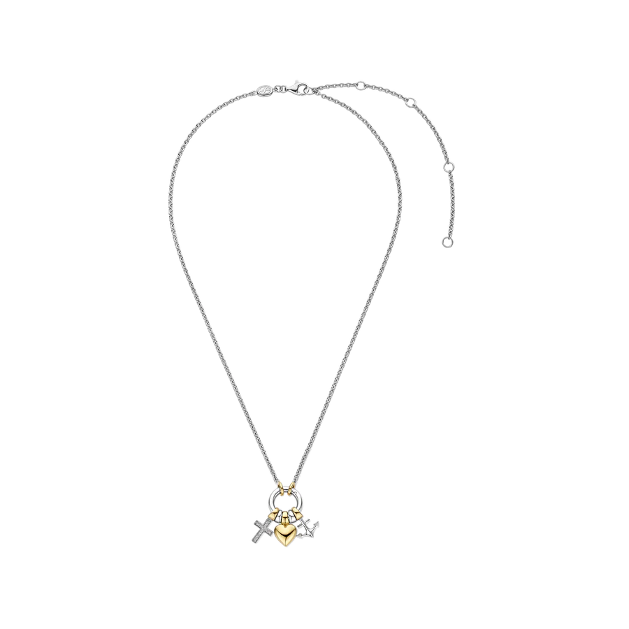Collana Charms Fede, Speranza, Carità in Argento e Zirconi
