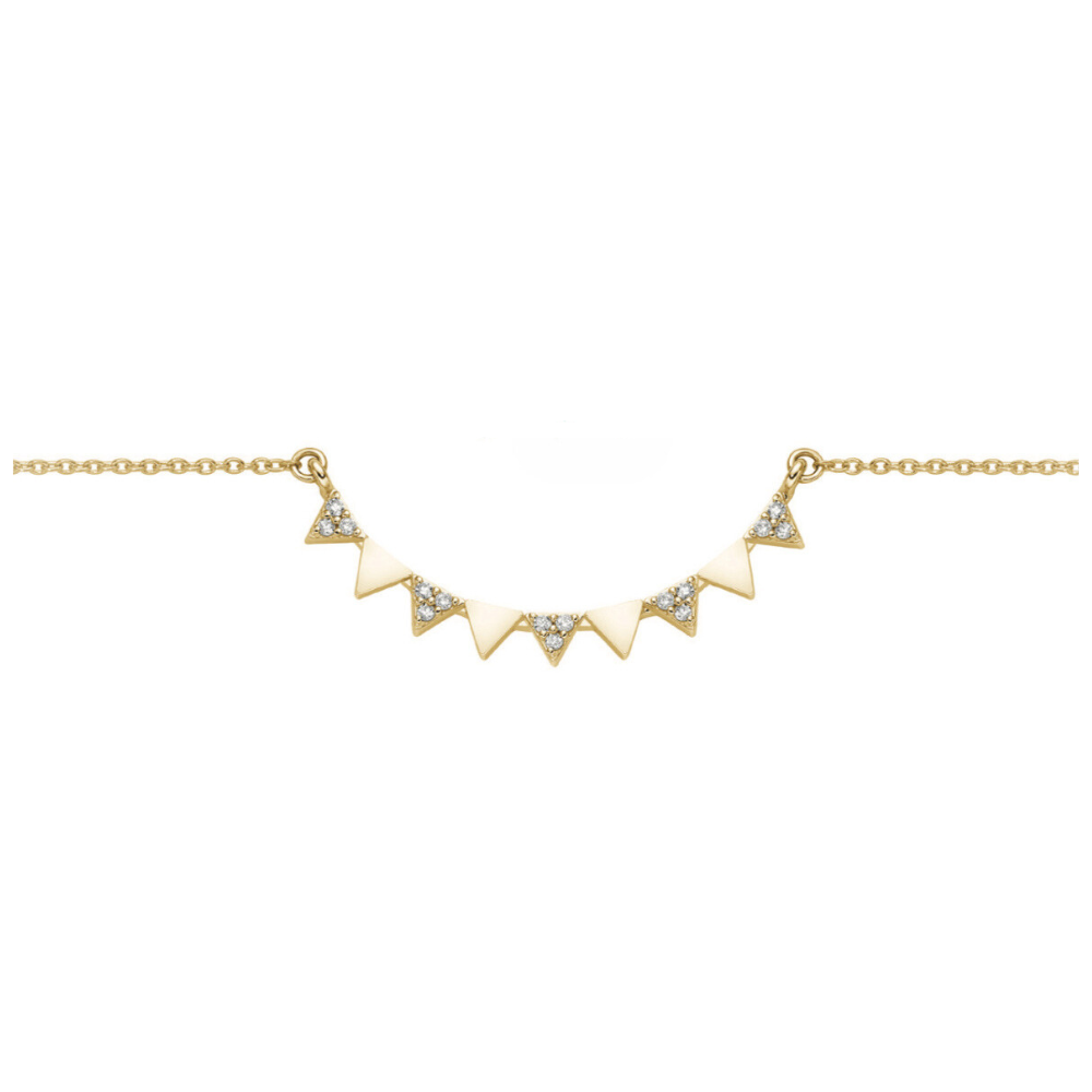 Collana con Centrale Cuspidi in Oro Bianco o Giallo e Diamanti