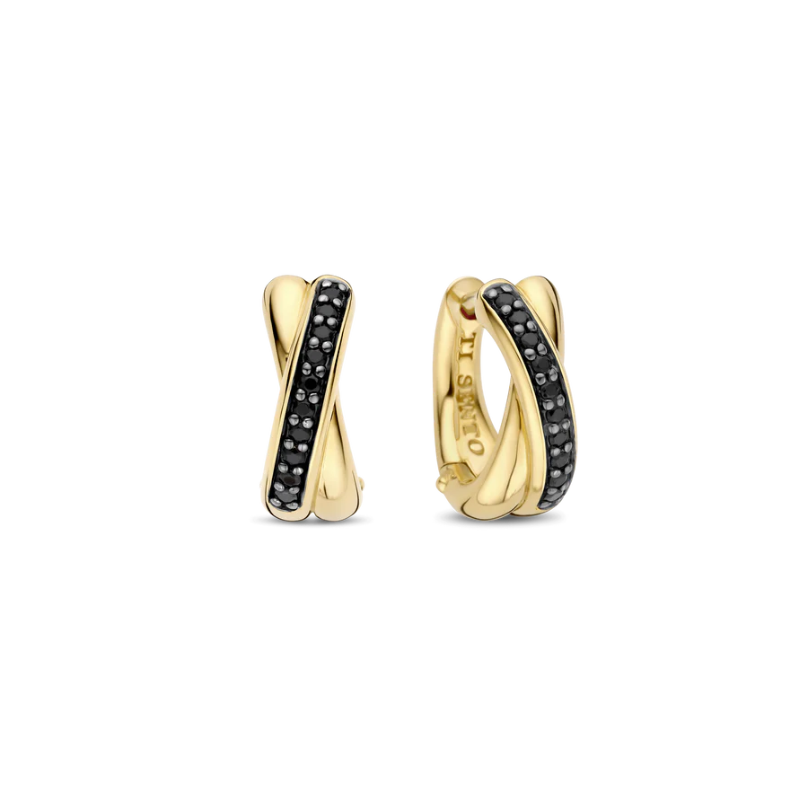 Orecchini Intrecciati in Argento e Zirconi Neri