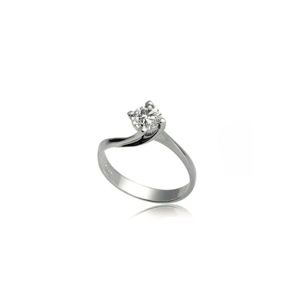 Anello Solitario in Oro bianco e Diamante