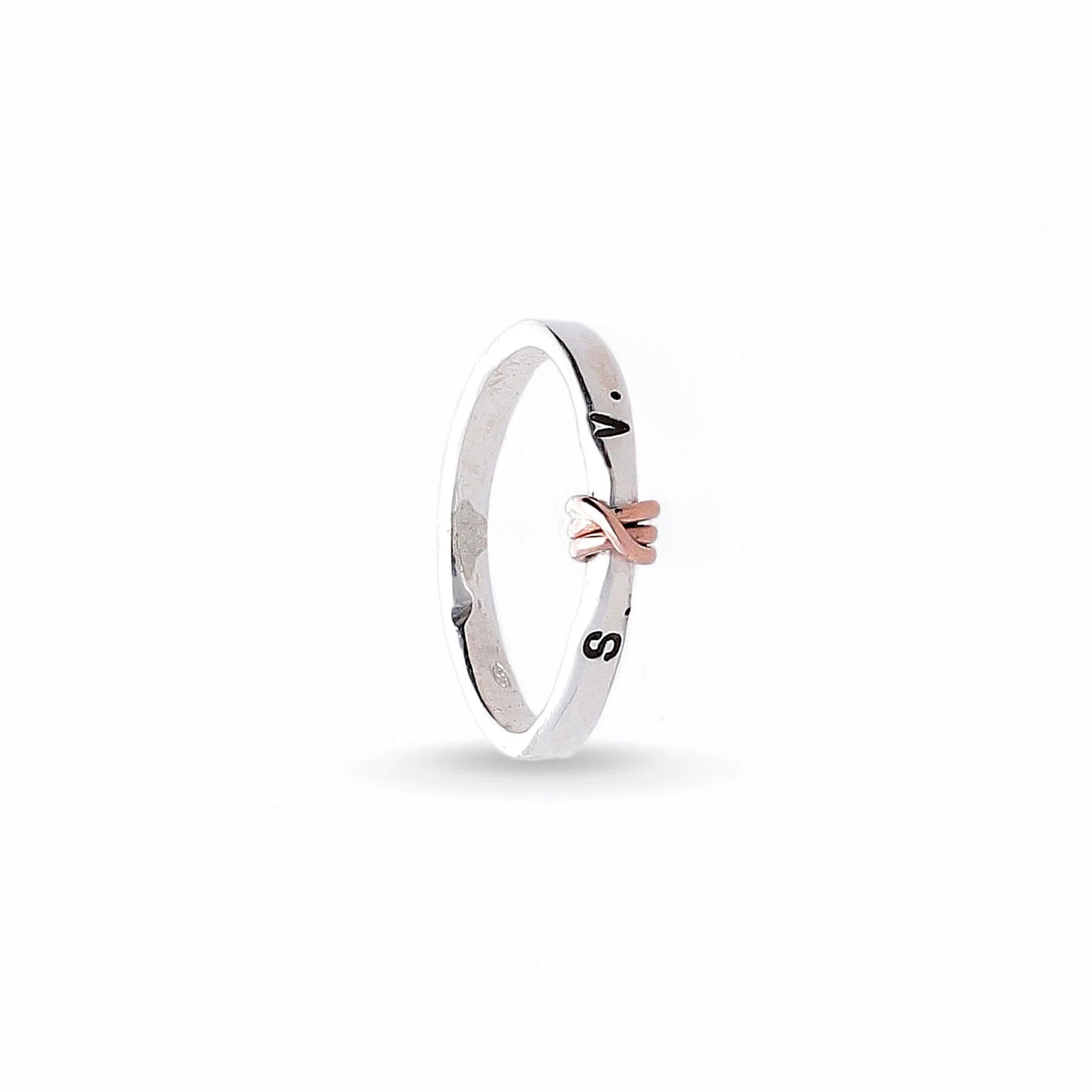 Anello in Argento con elemento tre fili in Oro Rosa 9kt