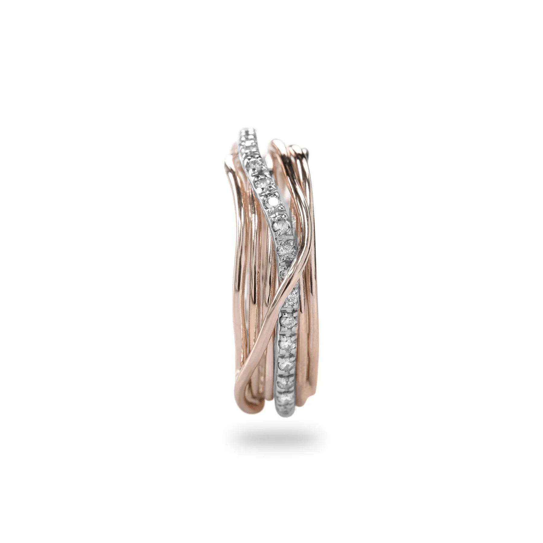 Filodellavita 7 fili in Oro Rosa 9kt e riviere in Oro Bianco con 16 Diamanti Bianchi
