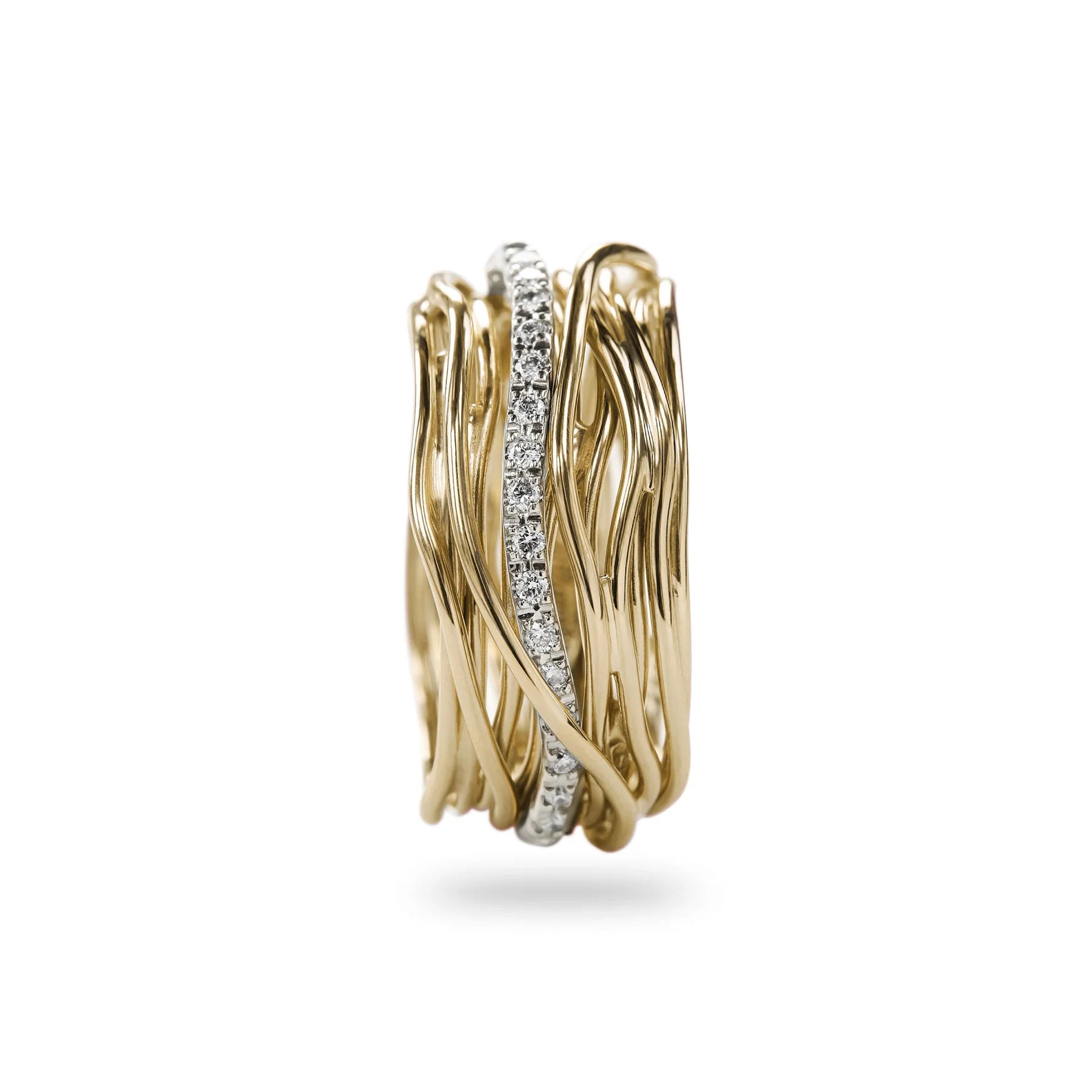 Filodellavita 13 fili in Oro Giallo 9kt e riviere in Oro Bianco con 16 Diamanti Bianchi