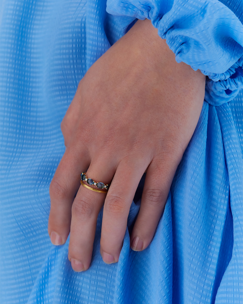 Anello "DANCING AZURE" doppia fascia con Diamanti e Topazio London Blu