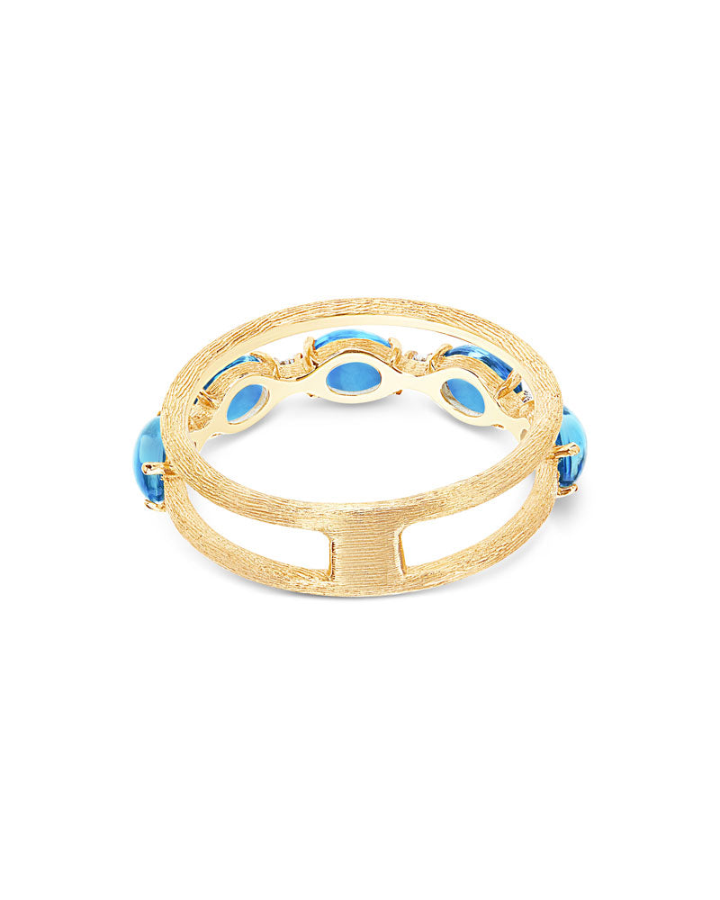 Anello "DANCING AZURE" doppia fascia con Diamanti e Topazio London Blu