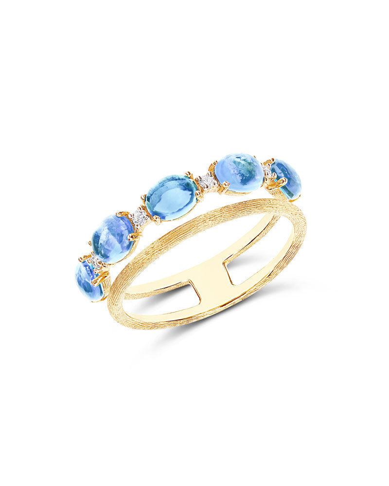 Anello "DANCING AZURE" doppia fascia con Diamanti e Topazio London Blu