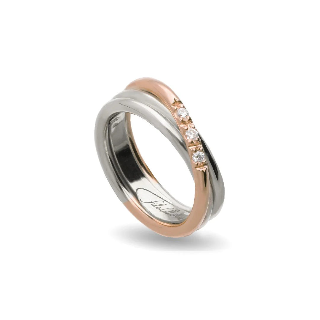 Filodellavita Classic 3 fili spesso in Oro Rosa, Argento 925 e 3 Diamanti Bianchi