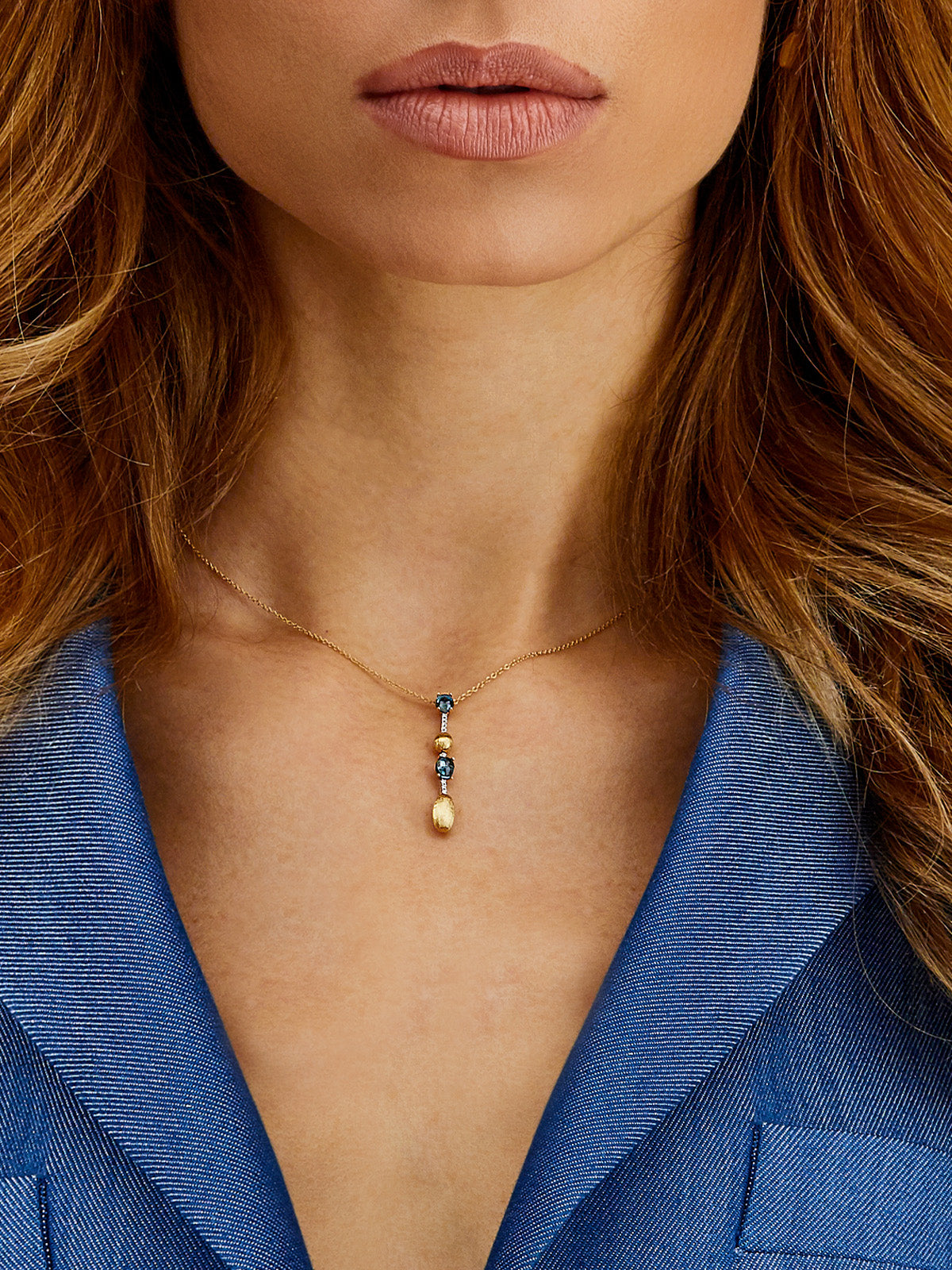 Collana "DANCING AZURE" con Diamanti e Topazio London Blu