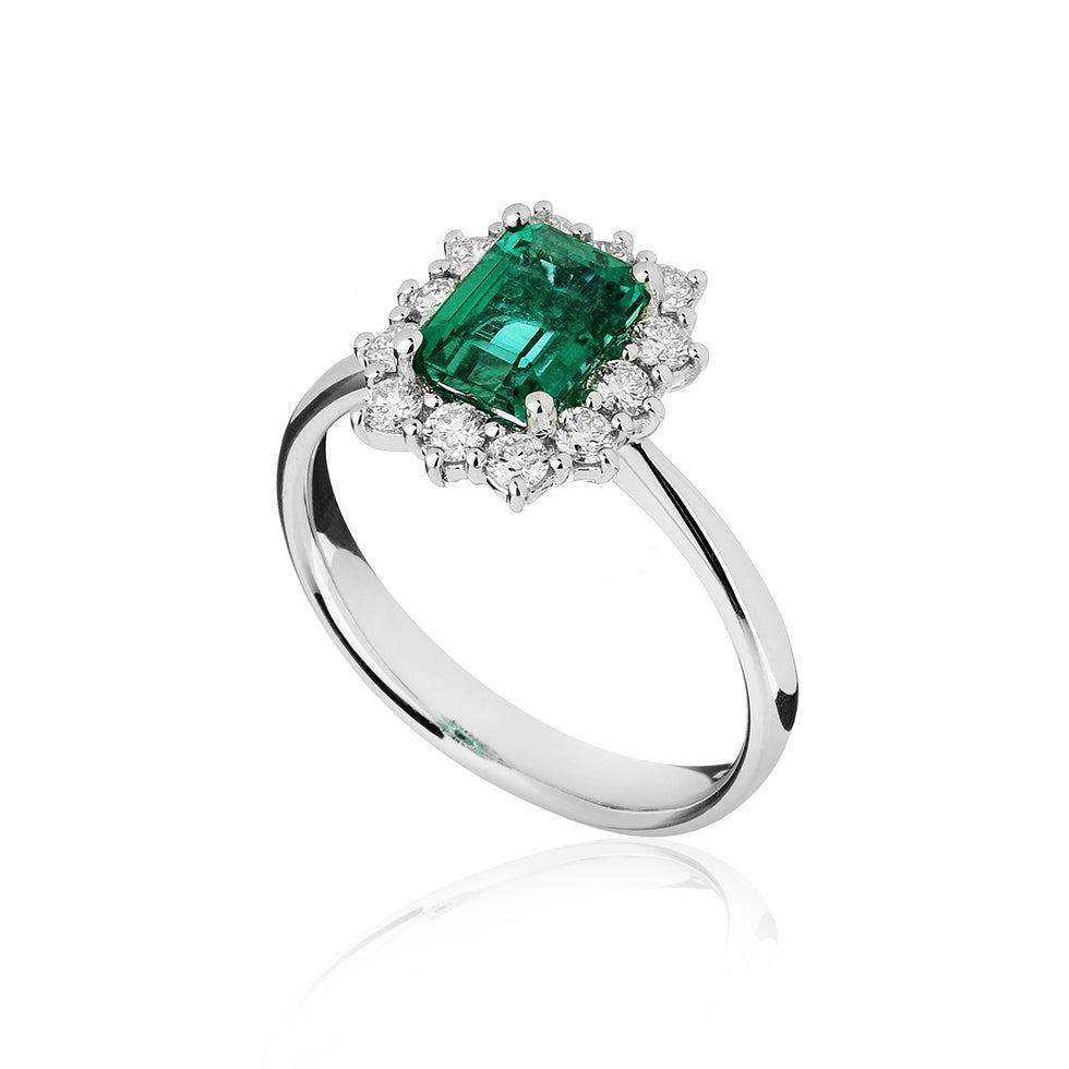 Anello Asia - Cestino Smeraldo Ottagonale e Diamanti