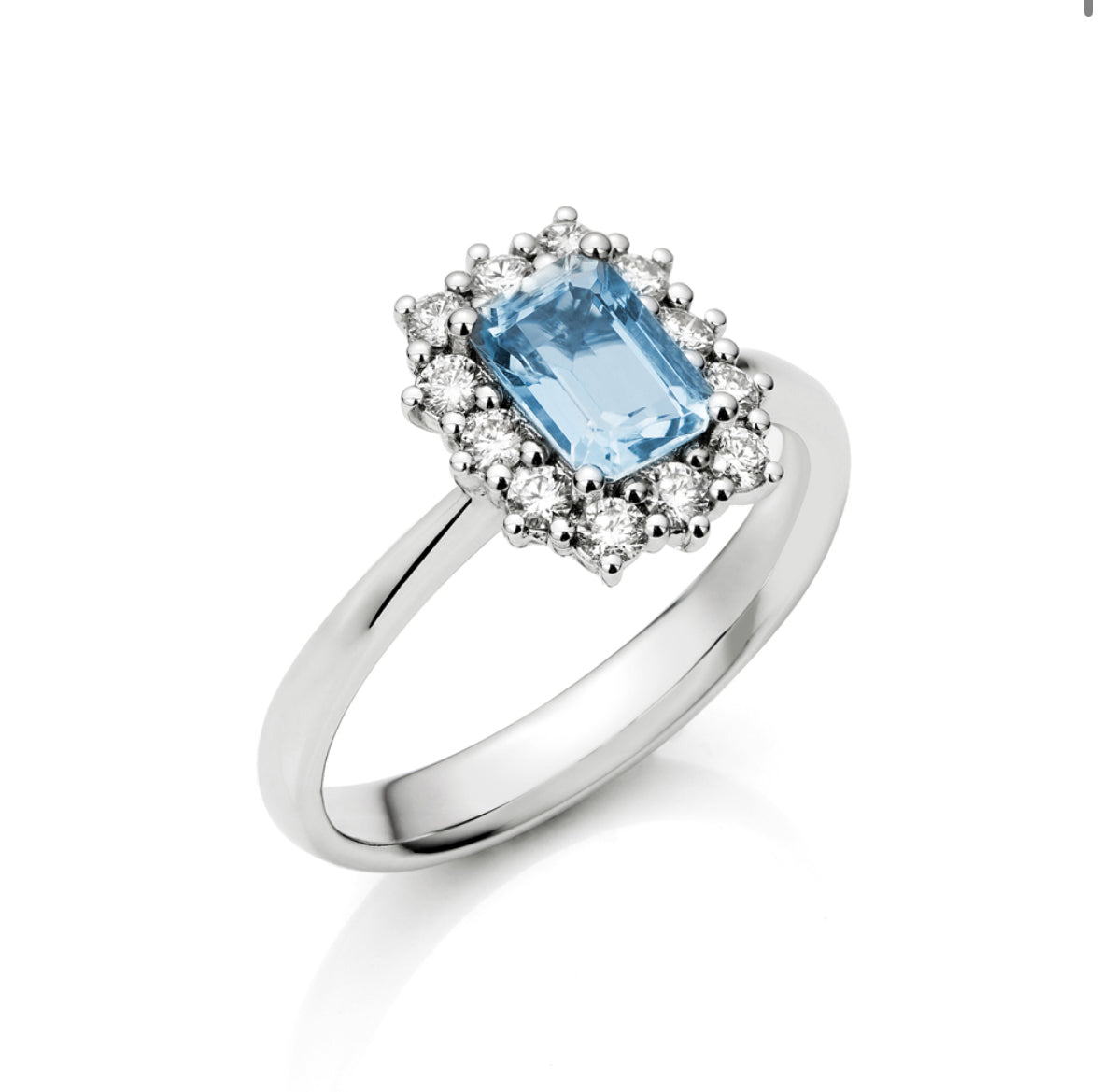 Anello Pacifico - Acquamarina ottagonale e Diamanti