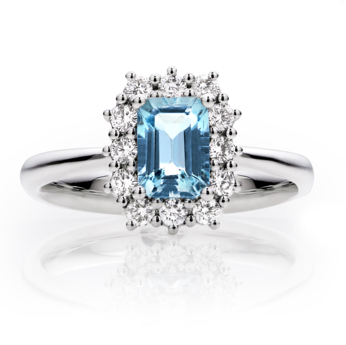 Anello Pacifico - Acquamarina ottagonale e Diamanti