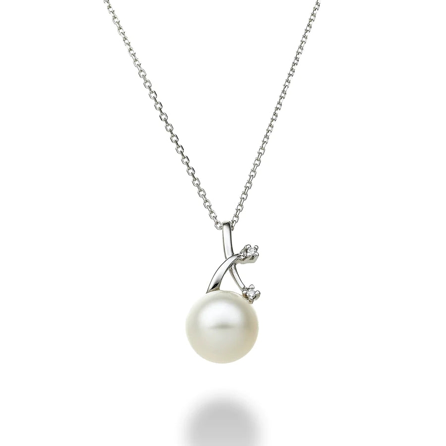 Collana Oro 18kt con Perla FW 7,5/8 e diamanti 0,01ct