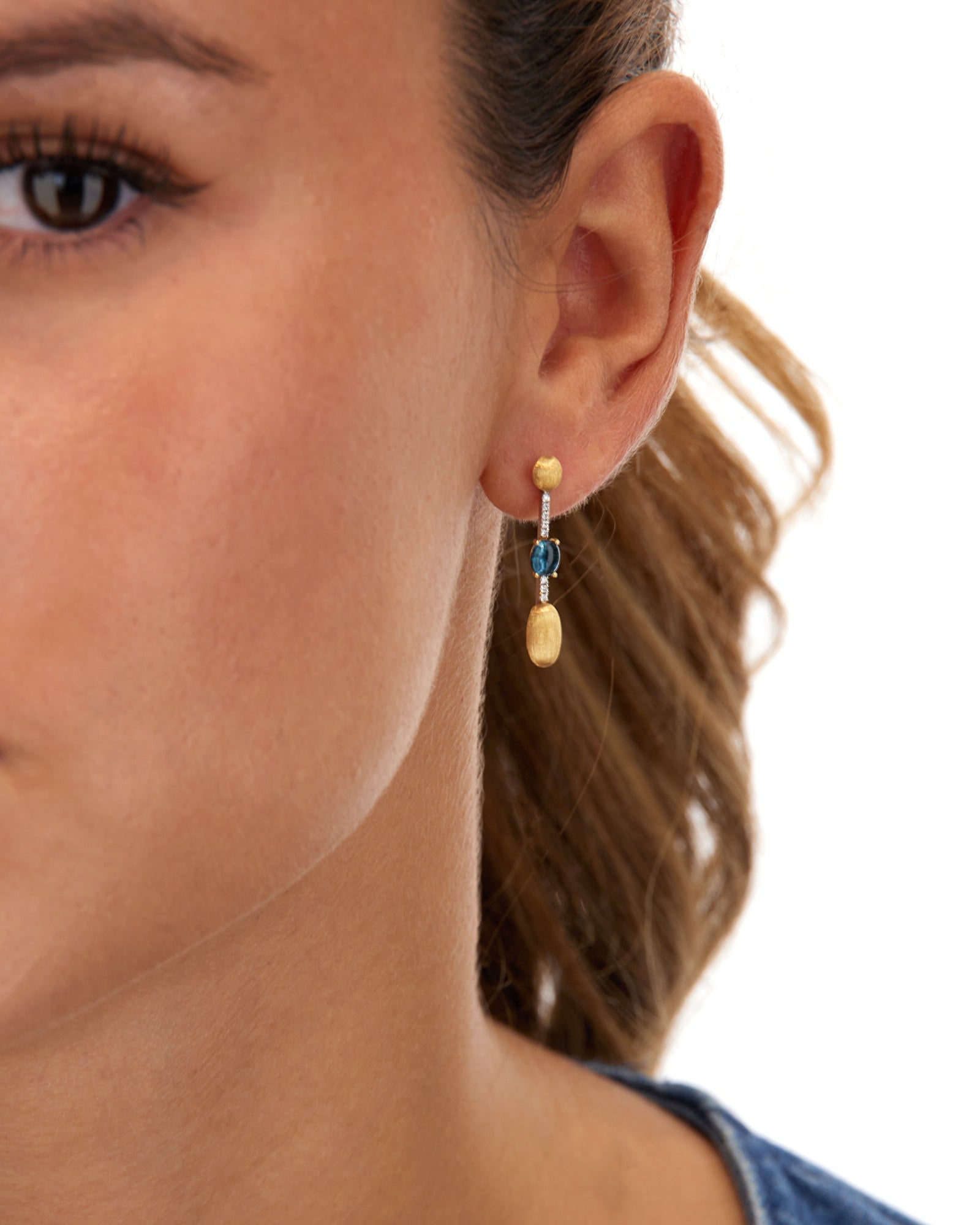 Orecchini "DANCING AZURE" con Diamanti e Topazio London Blu