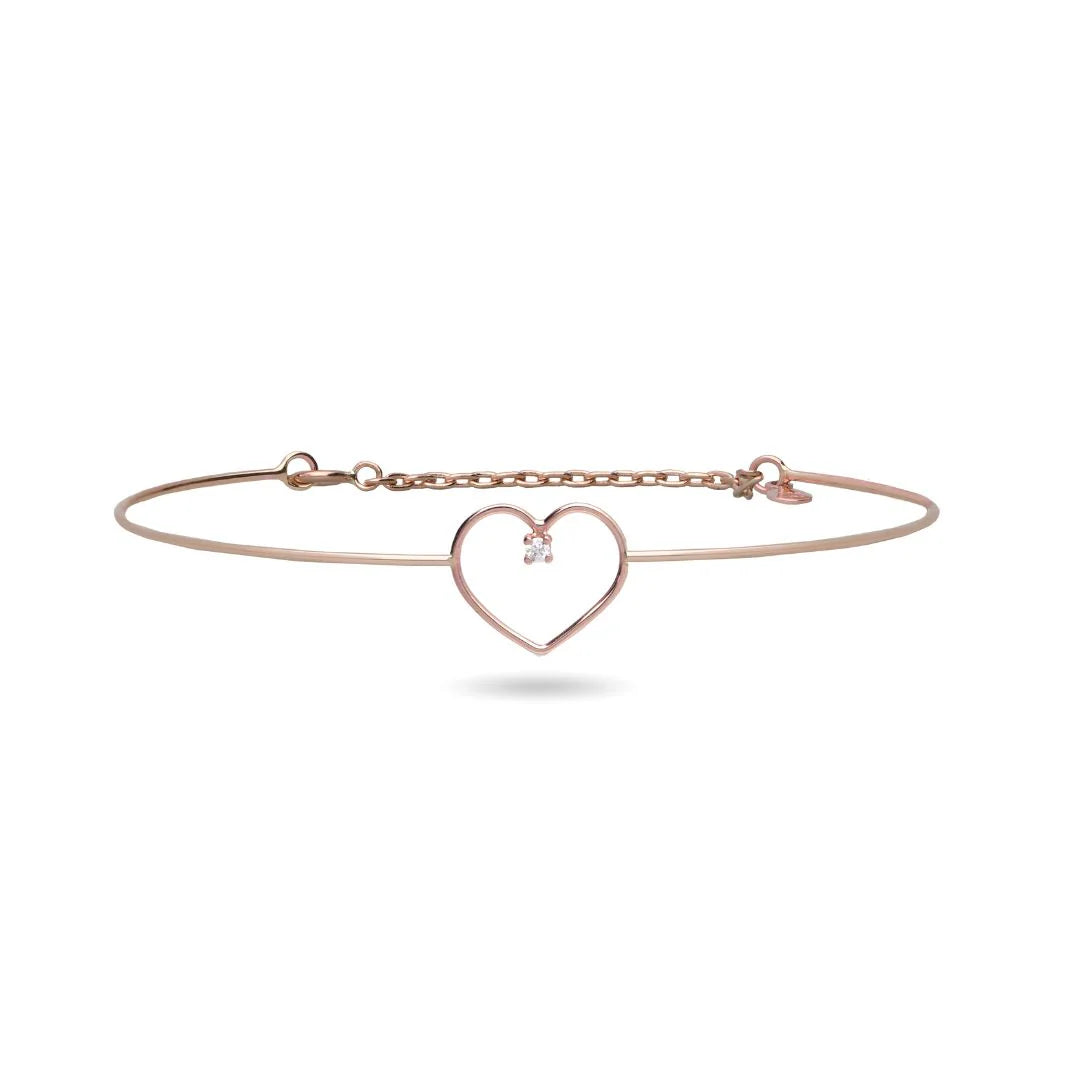 Bracciale Filodamore con Cuore e Diamante in Oro Rosa / Giallo 9kt