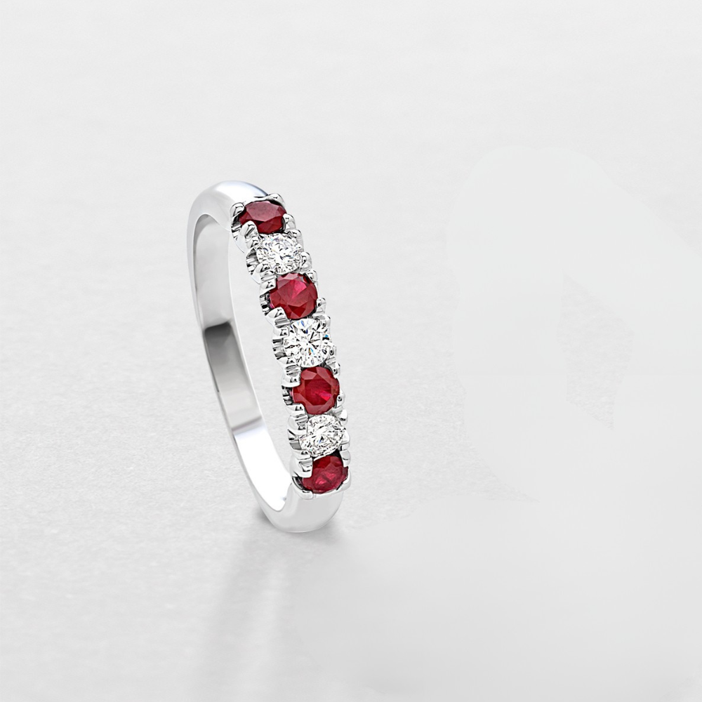 Anello Giorgio Visconti 7 Pietre in Oro Bianco, Diamanti e Pietre di Colore