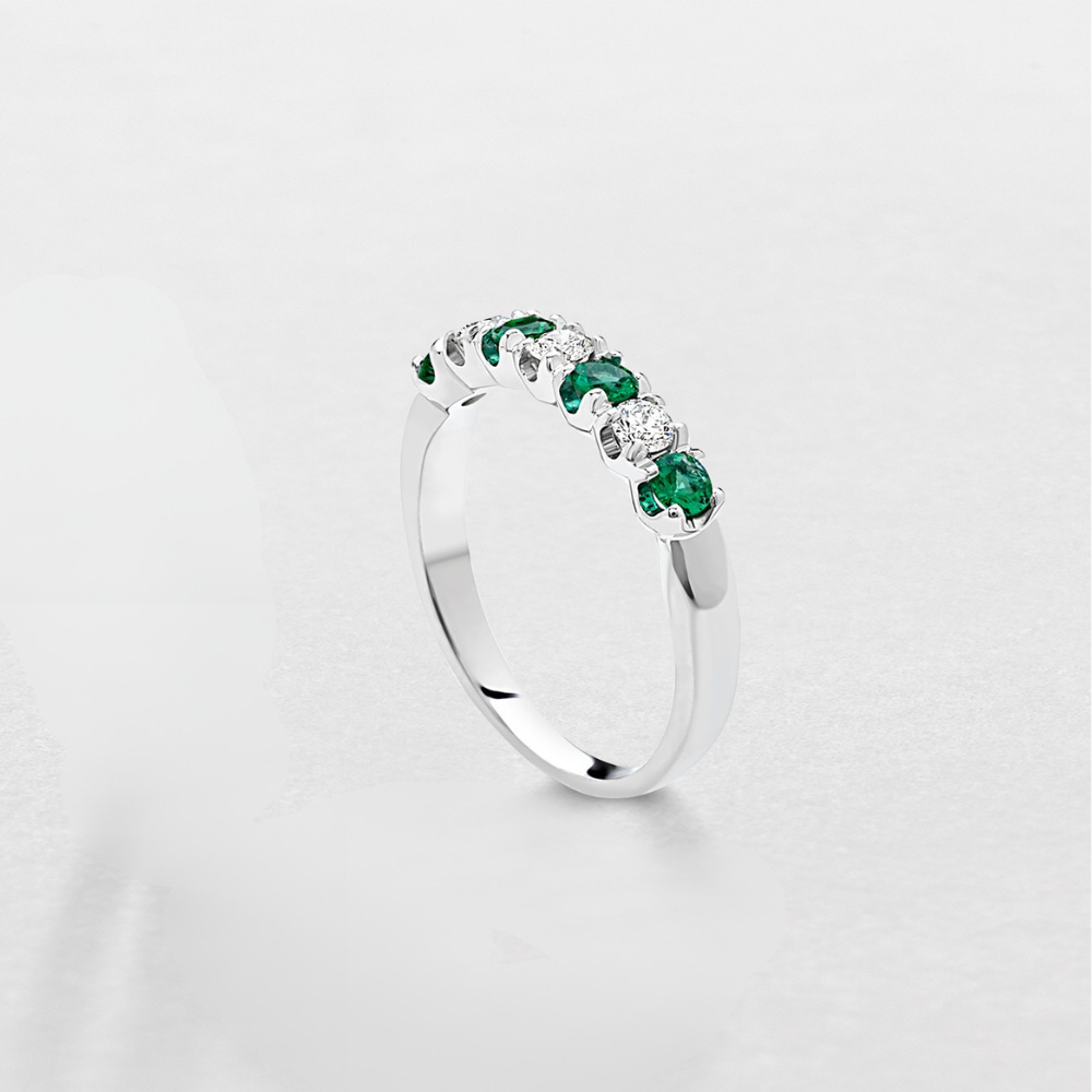 Anello Giorgio Visconti 7 Pietre in Oro Bianco, Diamanti e Pietre di Colore