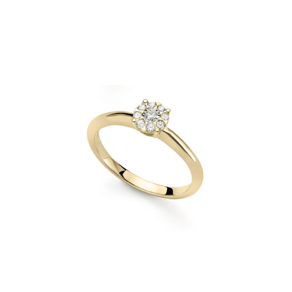Anello Solitario in Oro giallo e Pavè di Diamanti