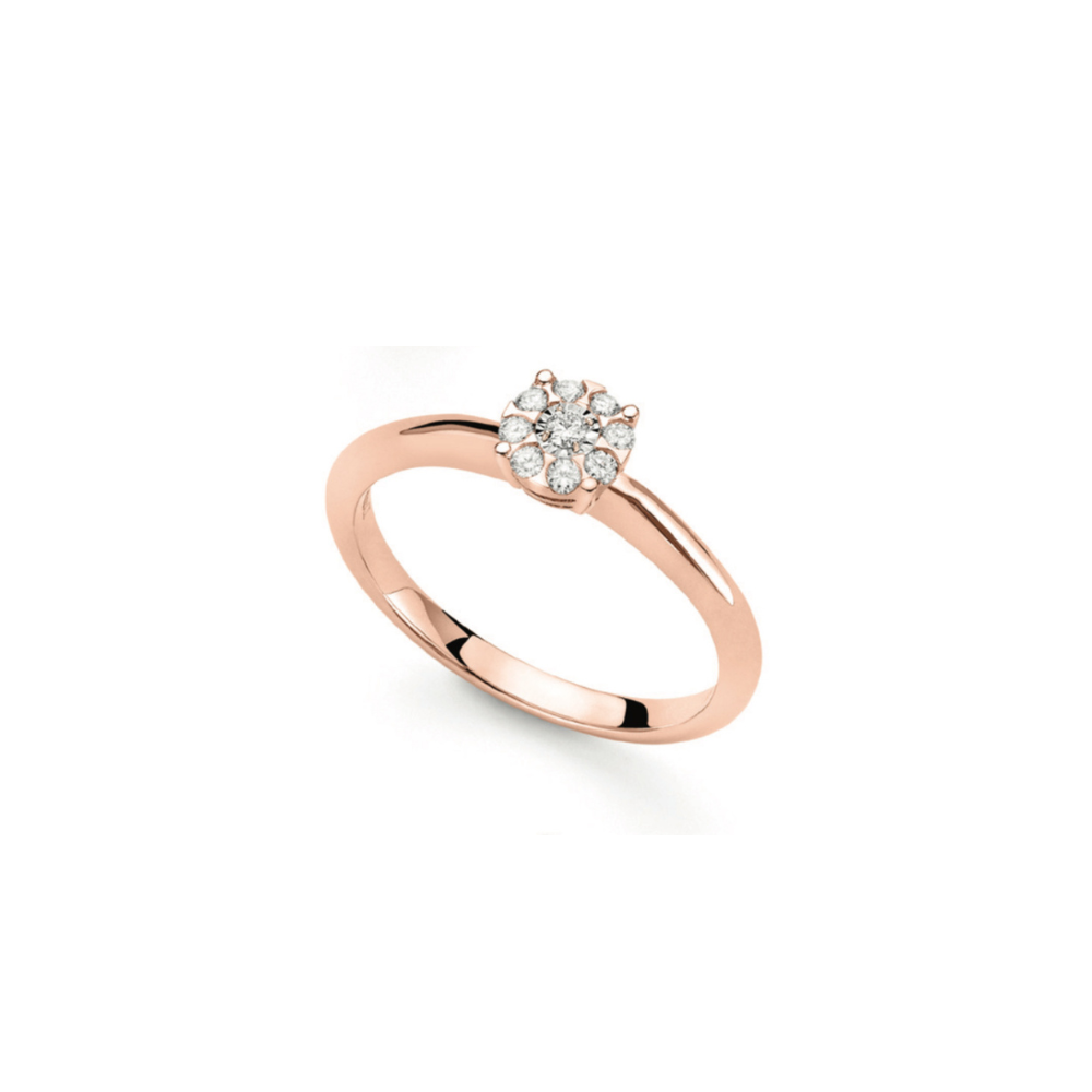 Anello Solitario in Oro rosa e Pavè di Diamanti