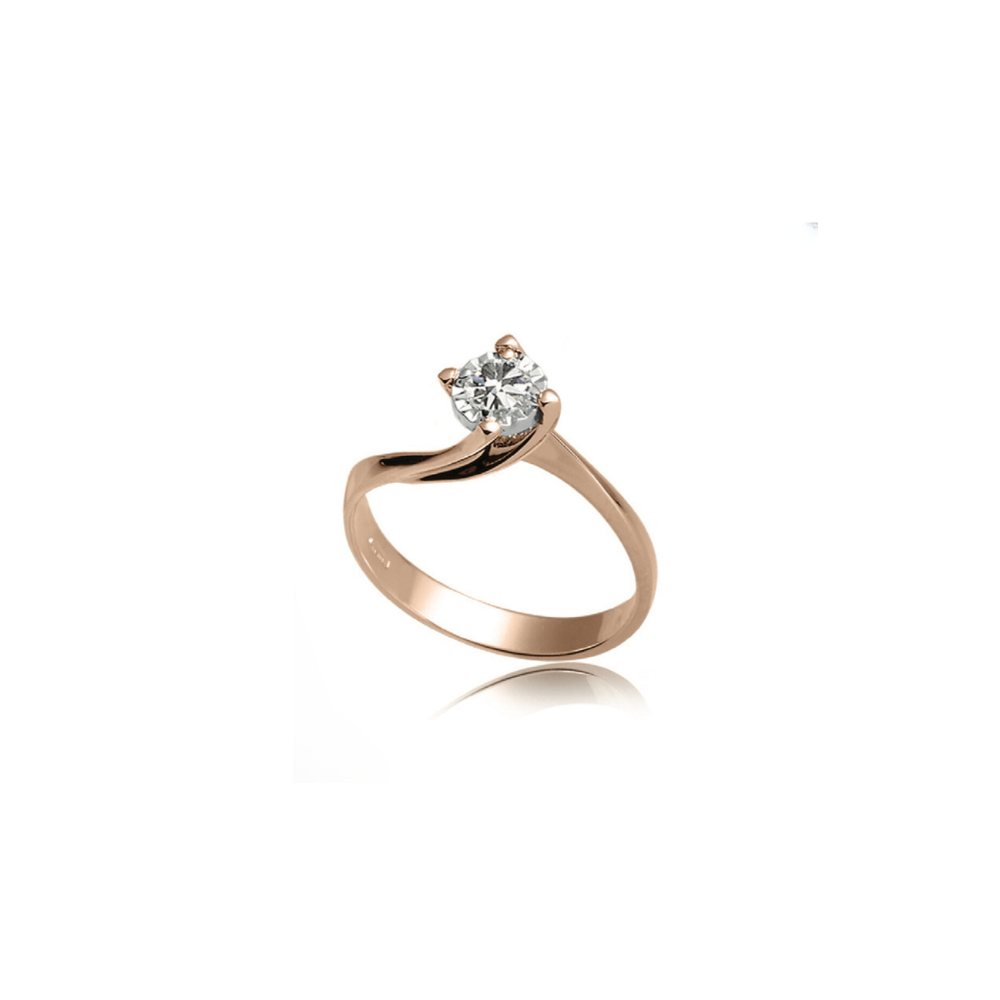 Anello Solitario in Oro rosa e Diamante