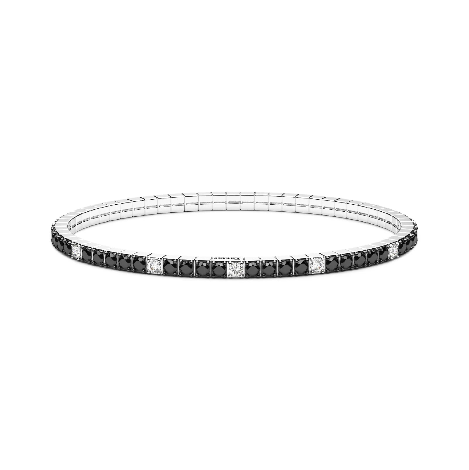 Bracciale Tennis Elastico Zancan in Argento e Pietre Nere/Bianche