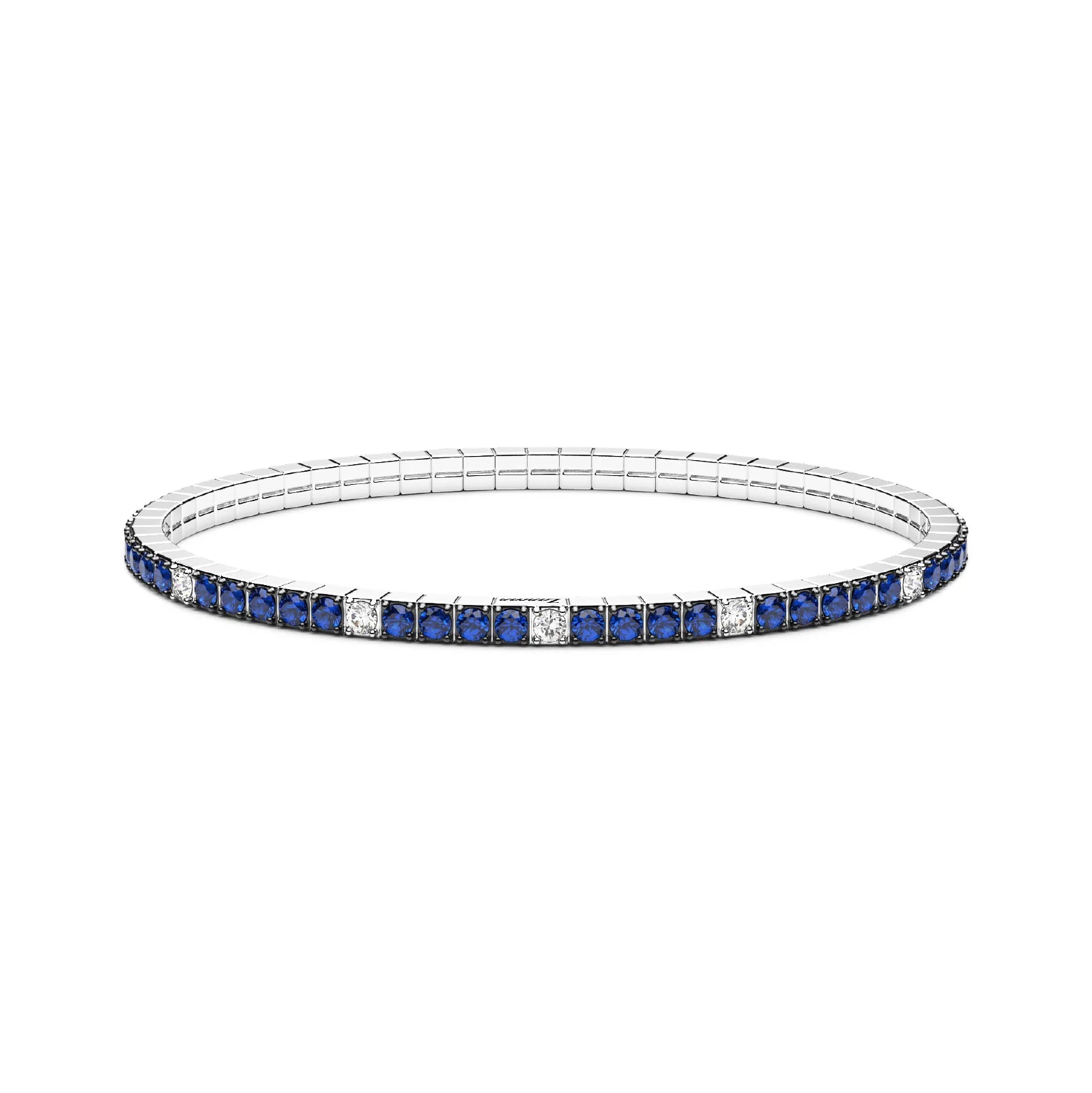 Bracciale Tennis Elastico Zancan in Argento e Pietre Blu/Bianche