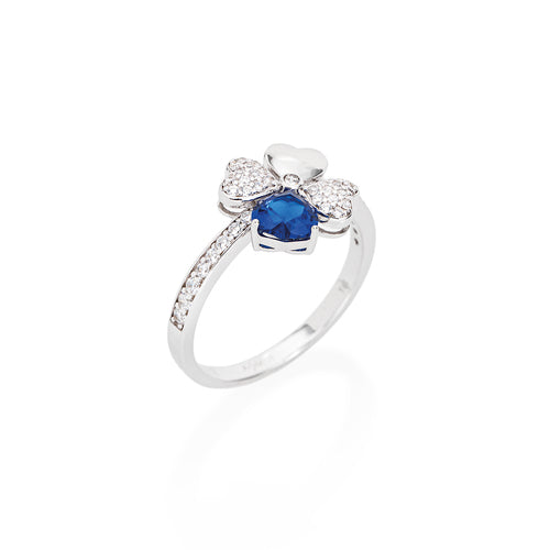 Anello Quadricuore Zirconi Bianchi e Blu