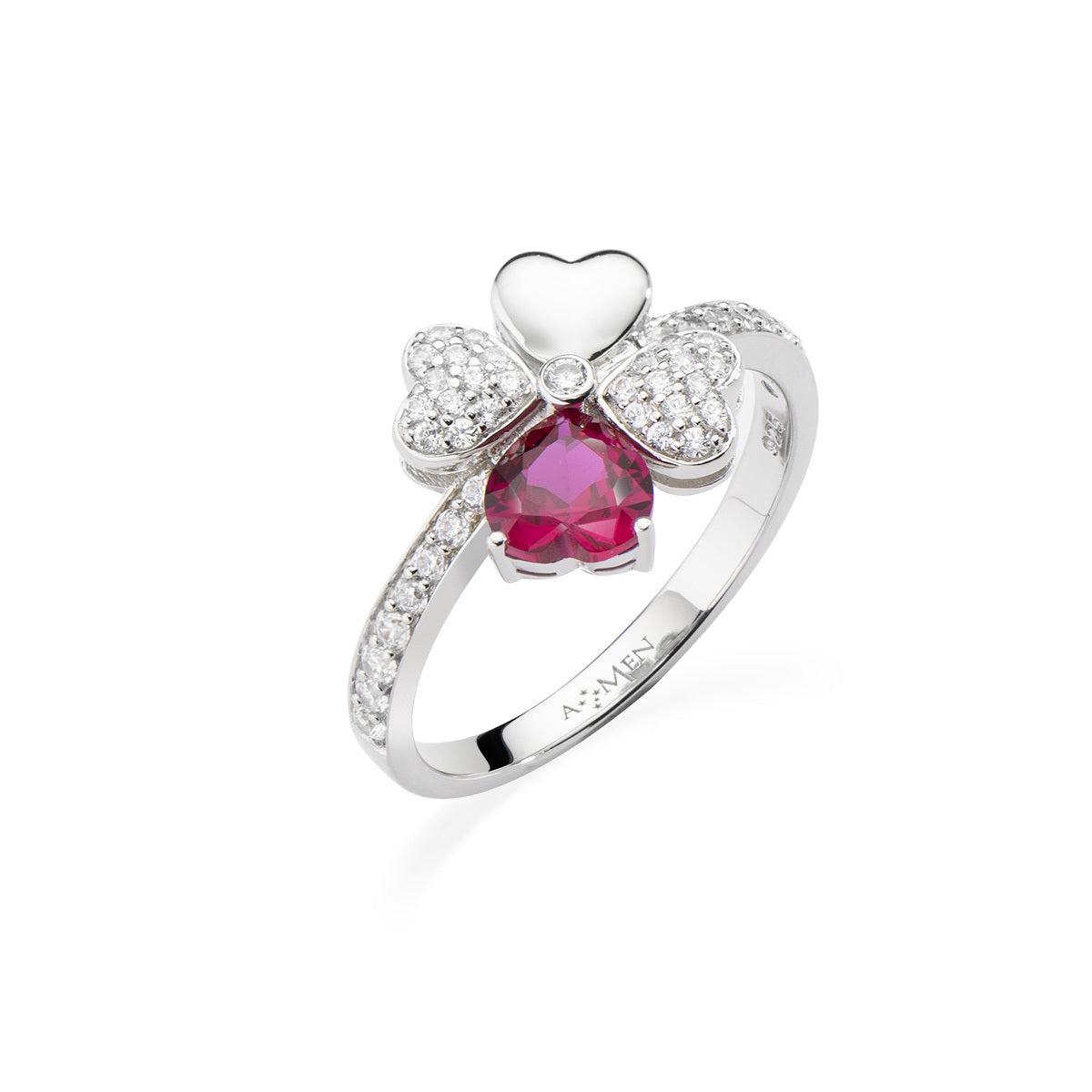 Anello Quadricuore Zirconi Bianchi E Rossi