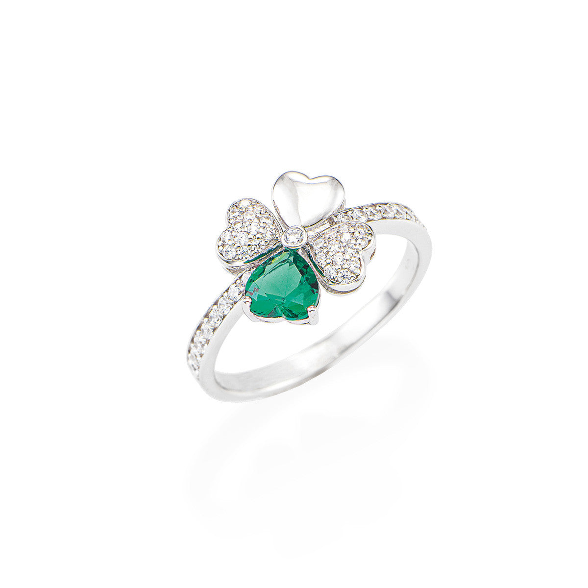 Anello Quadricuore Zirconi Bianchi e Verdi
