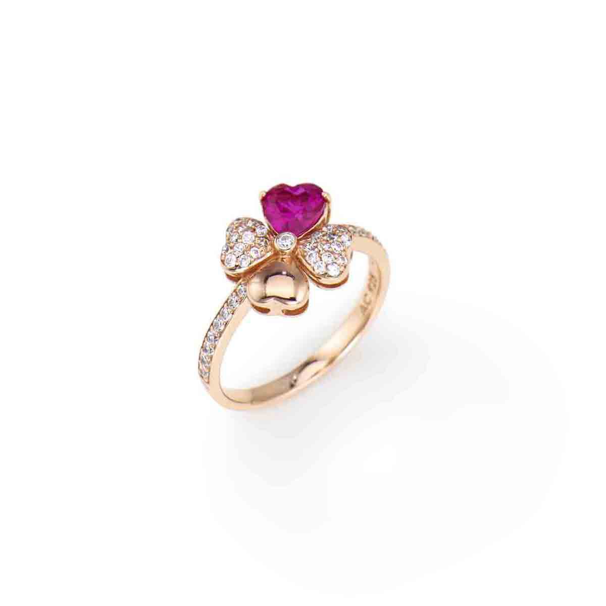 Anello Quadricuore Rosa Zirconi Bianchi e Rossi