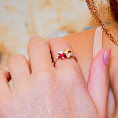 Anello Quadricuore Rosa Zirconi Bianchi e Rossi