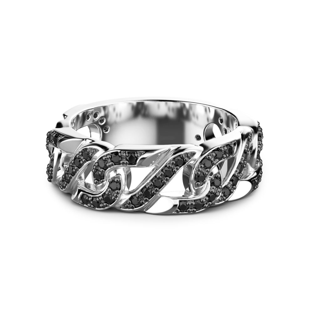 Anello a fescia Argento e Spinelli neri