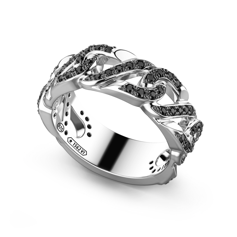 Anello a fescia Argento e Spinelli neri