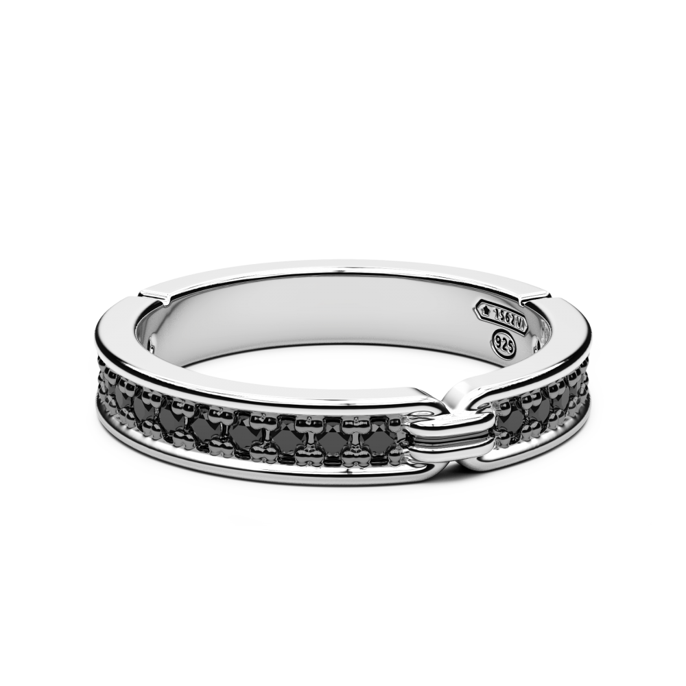 Anello a fede Argento e Spinelli neri