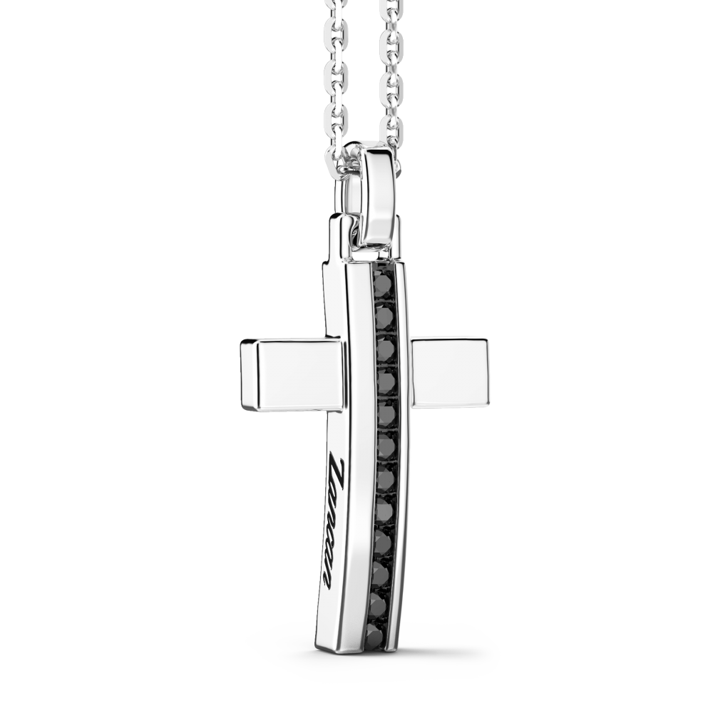 Collana Zancan in argento con croce e pietre nere